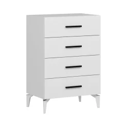 Cassettiera Bianco 4 Cassetti Apertura Scorrevole 72x47x106h cm, Chiusura Scorrevole - Lornar