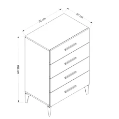 Cassettiera Bianco 4 Cassetti Apertura Scorrevole 72x47x106h cm, Chiusura Scorrevole - Lornar