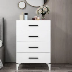 Cassettiera Bianco 4 Cassetti Apertura Scorrevole 72x47x106h cm, Chiusura Scorrevole - Lornar
