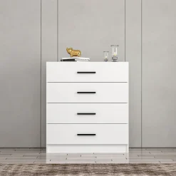 Cassettiera Bianco 4 Cassetti Apertura Scorrevole 90x47x100h cm, Chiusura Scorrevole - Lierna