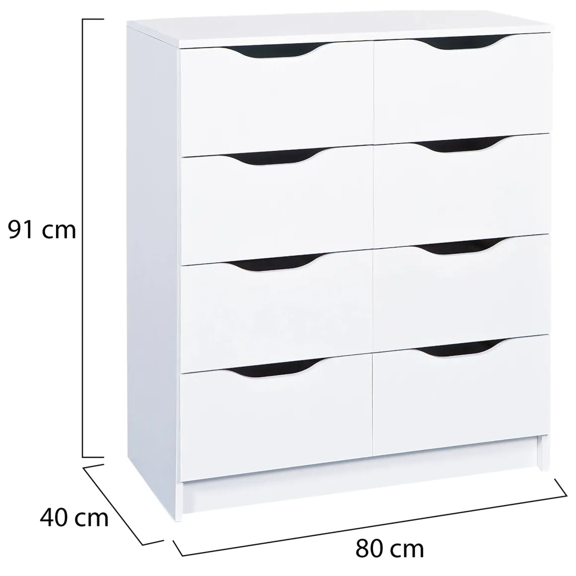 Cassettiera Bianco 8 Cassetti Apertura Scorrevole 80x40x91h cm, Chiusura Scorrevole - Ponzone