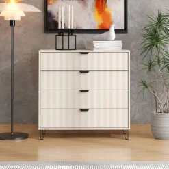 Cassettiere > Dmora Cassettiera Bianco Grigio 4 Cassetti Apertura Scorrevole 93x40x90.5h cm, Chiusura Scorrevole - Maggiora Grigio, Bianco