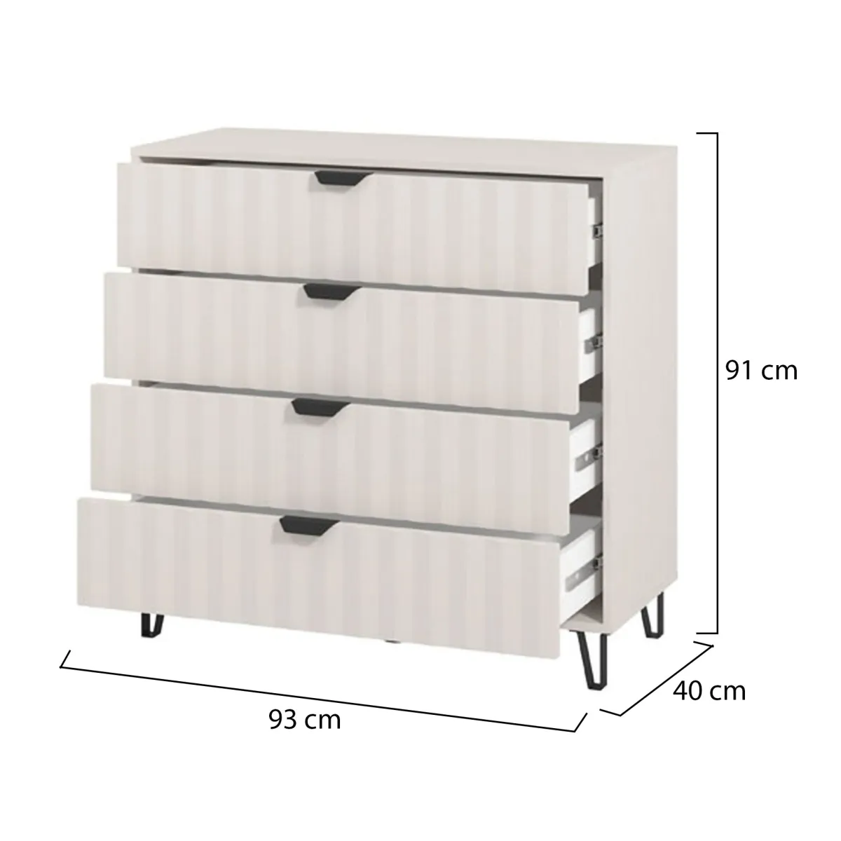 Cassettiere > Dmora Cassettiera Bianco Grigio 4 Cassetti Apertura Scorrevole 93x40x90.5h cm, Chiusura Scorrevole - Maggiora Grigio, Bianco