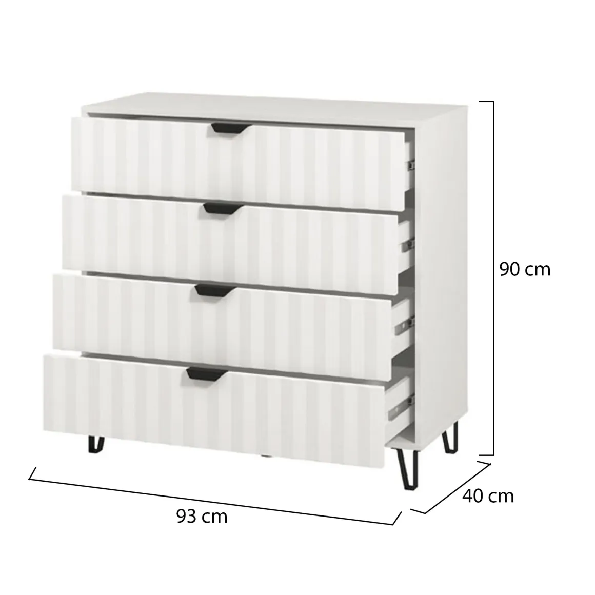 Cassettiera Bianco Grigio 4 Cassetti Apertura Scorrevole 93x40x90h cm, Chiusura Scorrevole - Maggiora