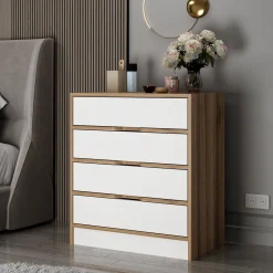Cassettiere > Dmora Cassettiera Bianco Marrone Noce 4 Cassetti Apertura Scorrevole 70x40x80h cm, Chiusura Scorrevole - Lallio Marrone, Bianco Noce