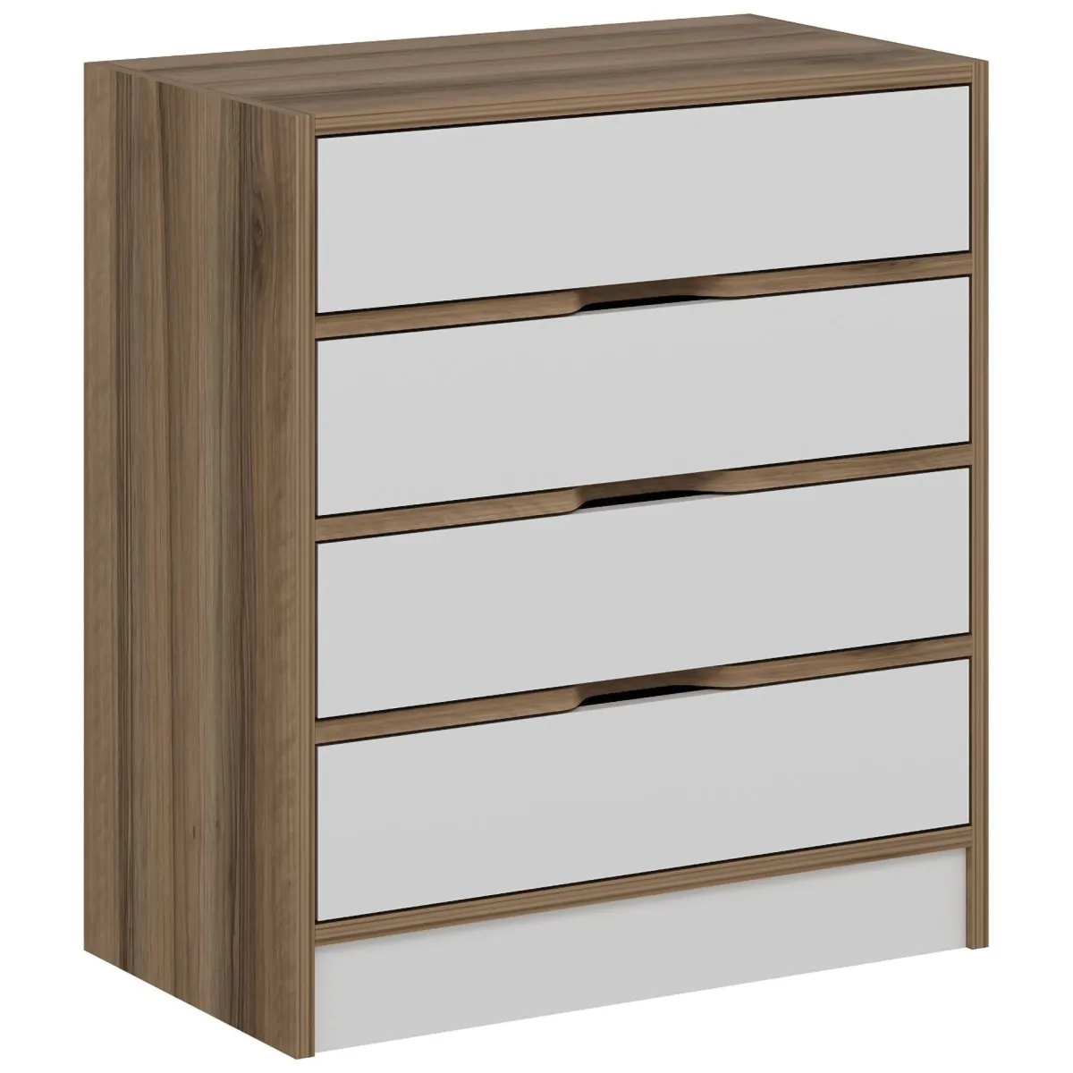 Cassettiere > Dmora Cassettiera Bianco Marrone Noce 4 Cassetti Apertura Scorrevole 70x40x80h cm, Chiusura Scorrevole - Lallio Marrone, Bianco Noce