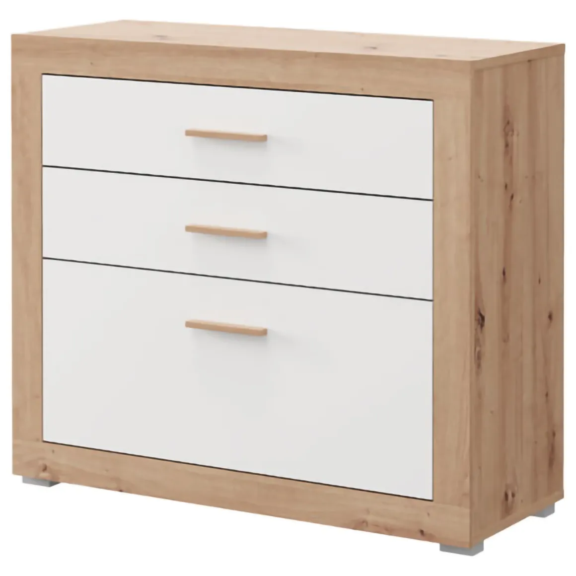 Cassettiere > Dmora Cassettiera Bianco Marrone Rovere 4 Cassetti Apertura Scorrevole 70x39x98h cm, Chiusura Scorrevole - Salimbene Marrone, Bianco Rovere