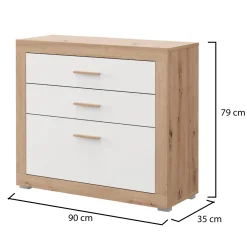 Cassettiere > Dmora Cassettiera Bianco Marrone Rovere 4 Cassetti Apertura Scorrevole 70x39x98h cm, Chiusura Scorrevole - Salimbene Marrone, Bianco Rovere