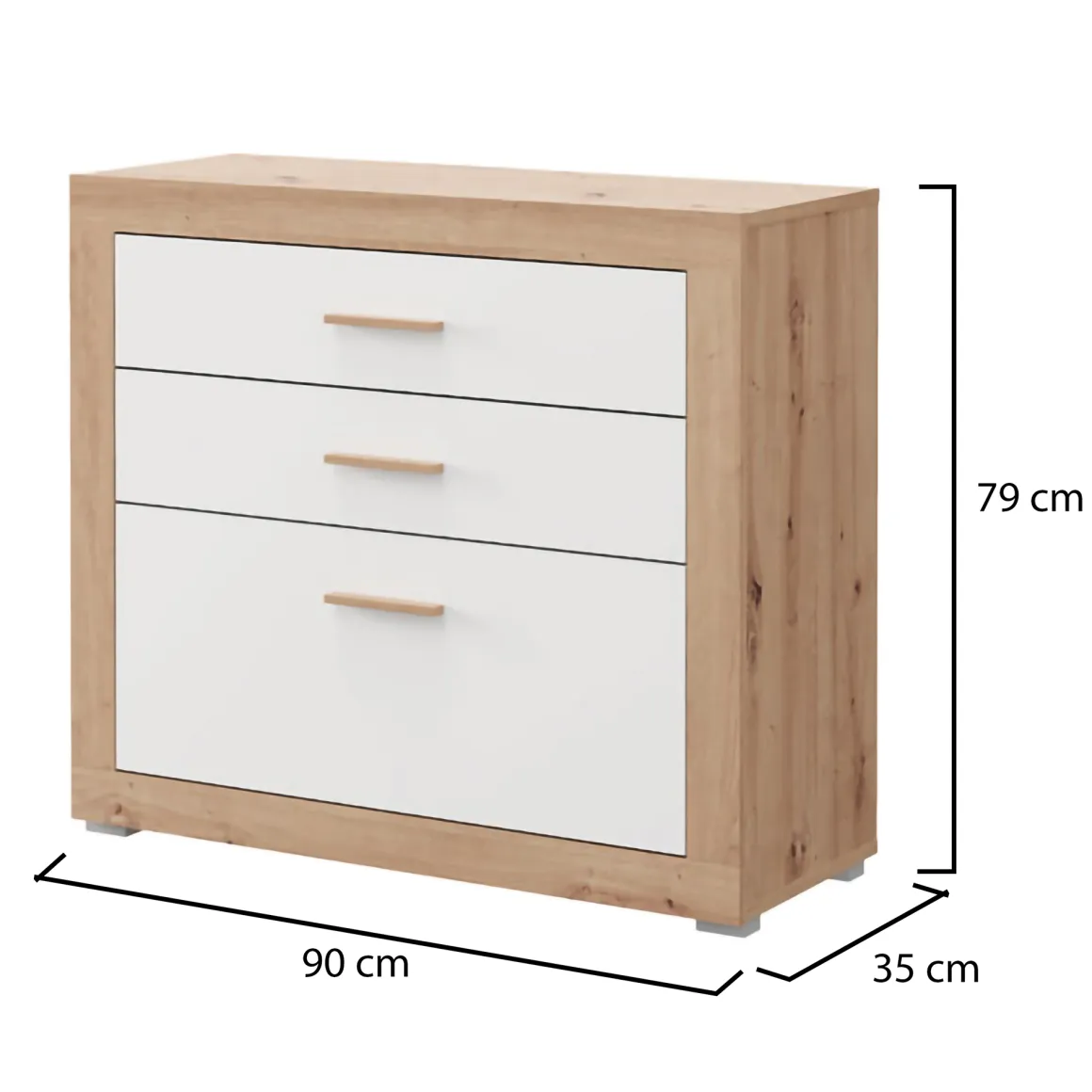 Cassettiere > Dmora Cassettiera Bianco Marrone Rovere 4 Cassetti Apertura Scorrevole 70x39x98h cm, Chiusura Scorrevole - Salimbene Marrone, Bianco Rovere