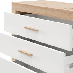 Cassettiere > Dmora Cassettiera Bianco Marrone Rovere 4 Cassetti Apertura Scorrevole 70x39x98h cm, Chiusura Scorrevole - Salimbene Marrone, Bianco Rovere