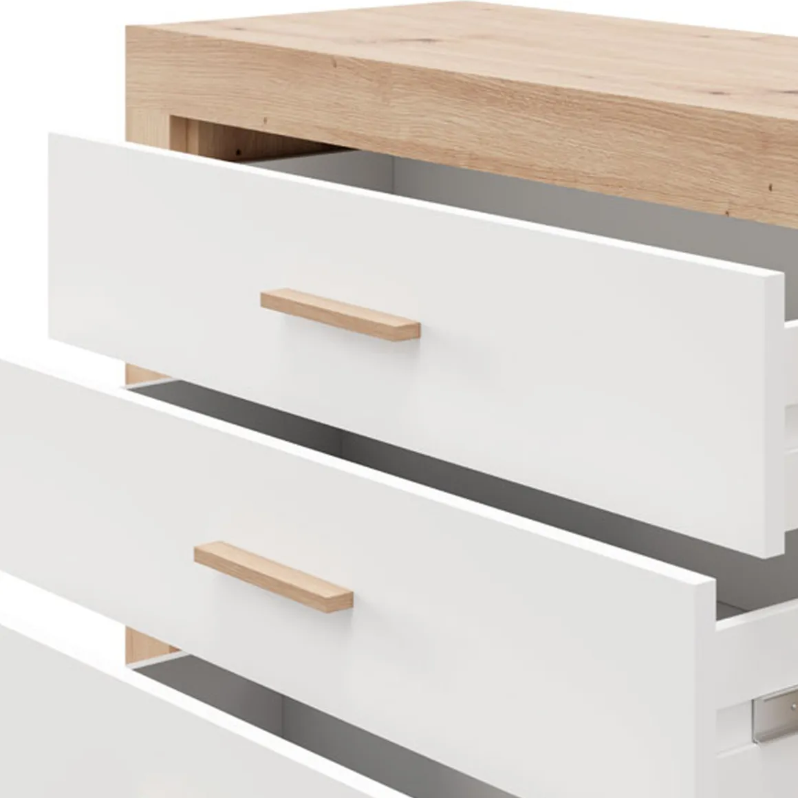 Cassettiere > Dmora Cassettiera Bianco Marrone Rovere 4 Cassetti Apertura Scorrevole 70x39x98h cm, Chiusura Scorrevole - Salimbene Marrone, Bianco Rovere