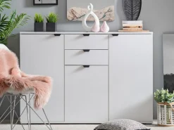 Cassettiera Bianco Nero 2 Cassetti Apertura Battente, Scorrevole 135x40x95h cm, Chiusura Battente, Scorrevole - Mainarda