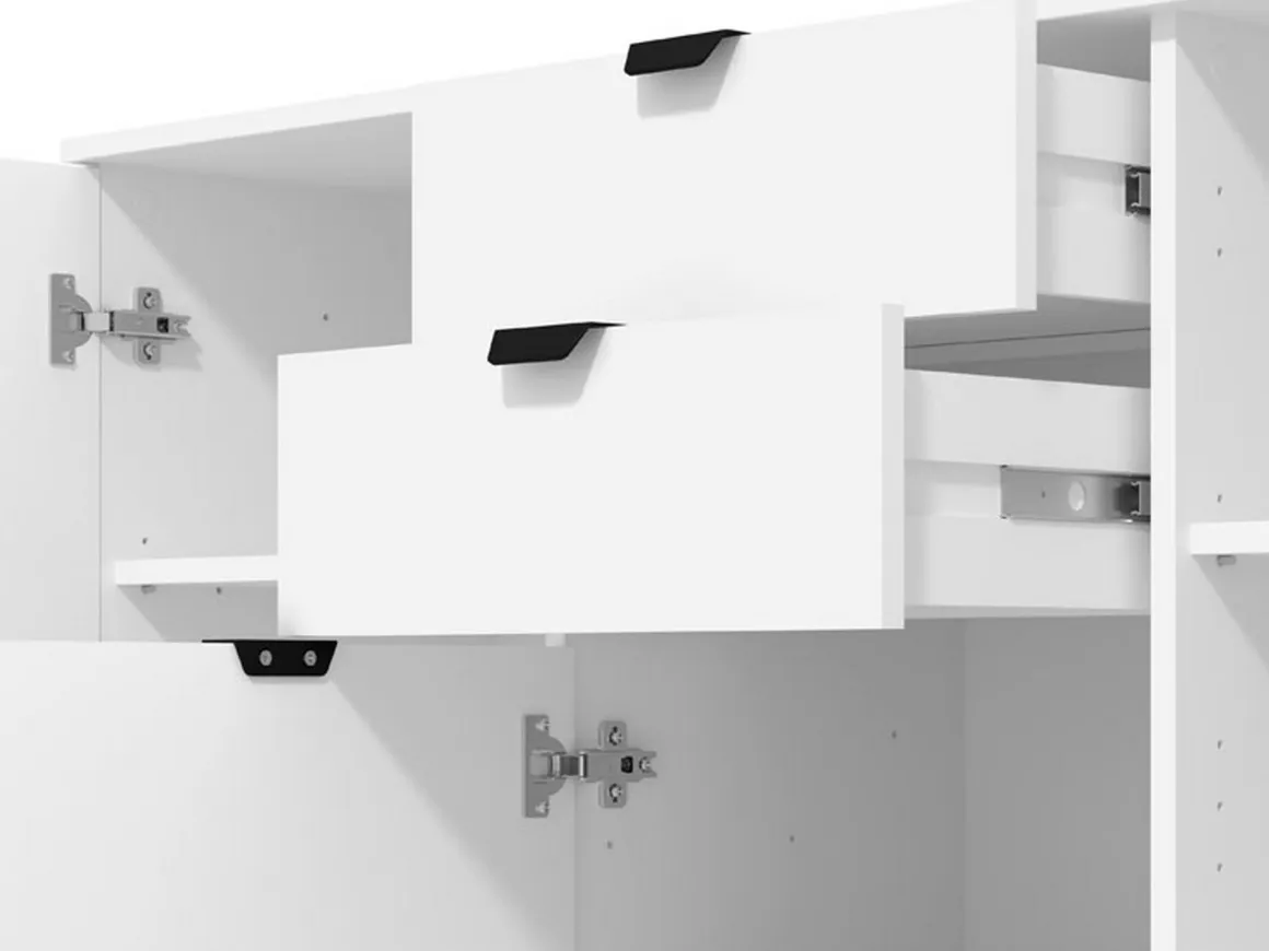 Cassettiera Bianco Nero 2 Cassetti Apertura Battente, Scorrevole 135x40x95h cm, Chiusura Battente, Scorrevole - Mainarda