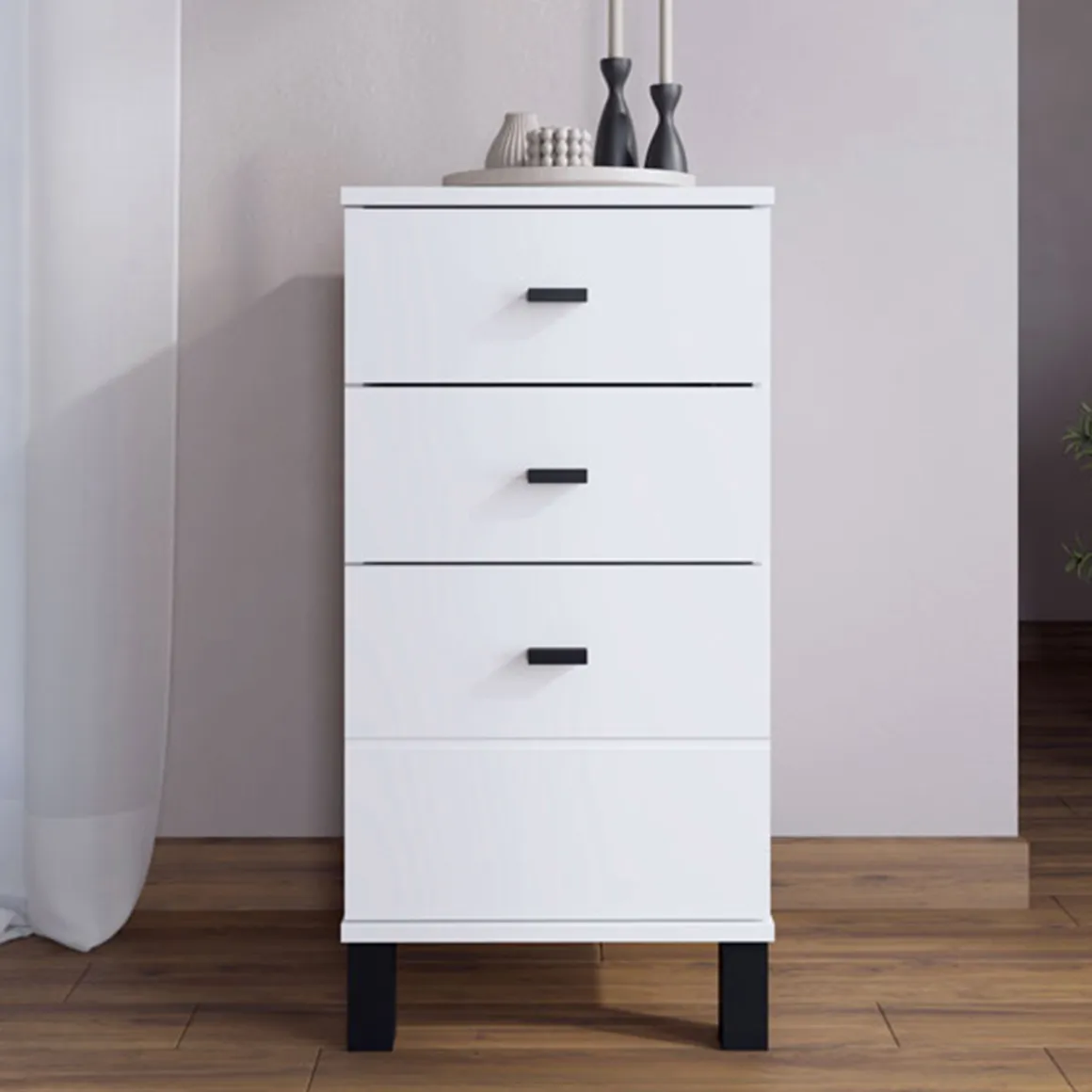 Cassettiera Bianco Nero 3 Cassetti con Piedini 39x35x78h cm, Apertura Scorrevole - Vilcab