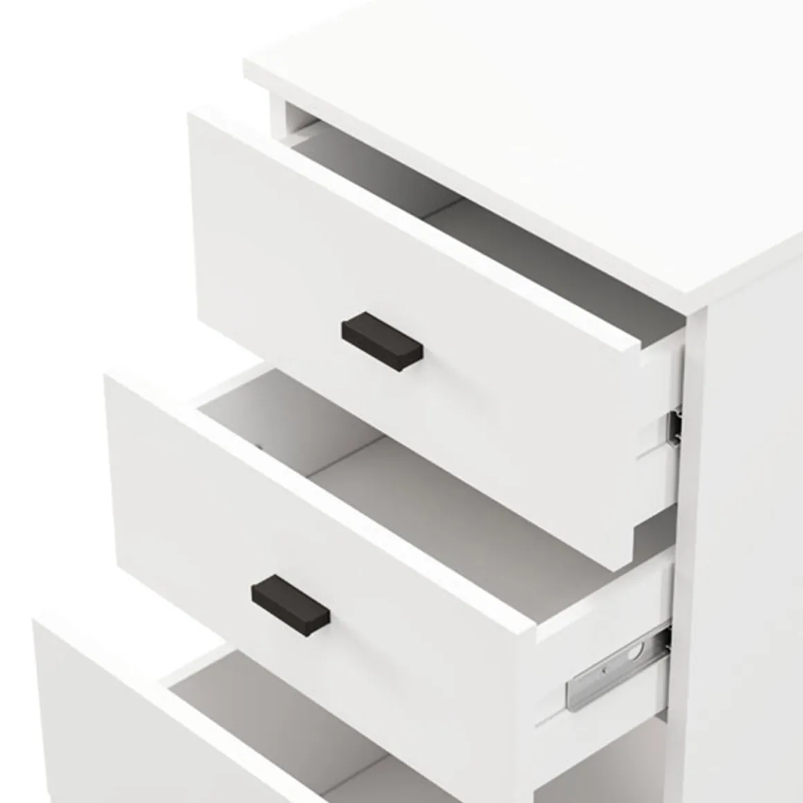 Cassettiera Bianco Nero 3 Cassetti con Piedini 39x35x78h cm, Apertura Scorrevole - Vilcab