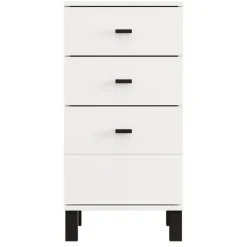 Cassettiera Bianco Nero 3 Cassetti con Piedini 39x35x78h cm, Apertura Scorrevole - Vilcab