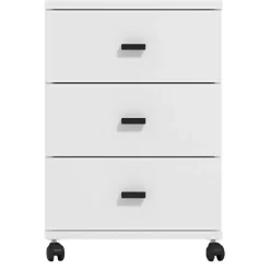 Cassettiera Bianco Opaco Nero 3 Cassetti con Ruote 39x35x56h cm, Apertura Scorrevole - Kaza