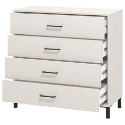Cassettiere > Dmora Cassettiera Bianco Panna Nero 4 Cassetti Apertura Scorrevole 93x40x90h cm, Chiusura Scorrevole - Vidor Nero, Bianco Panna