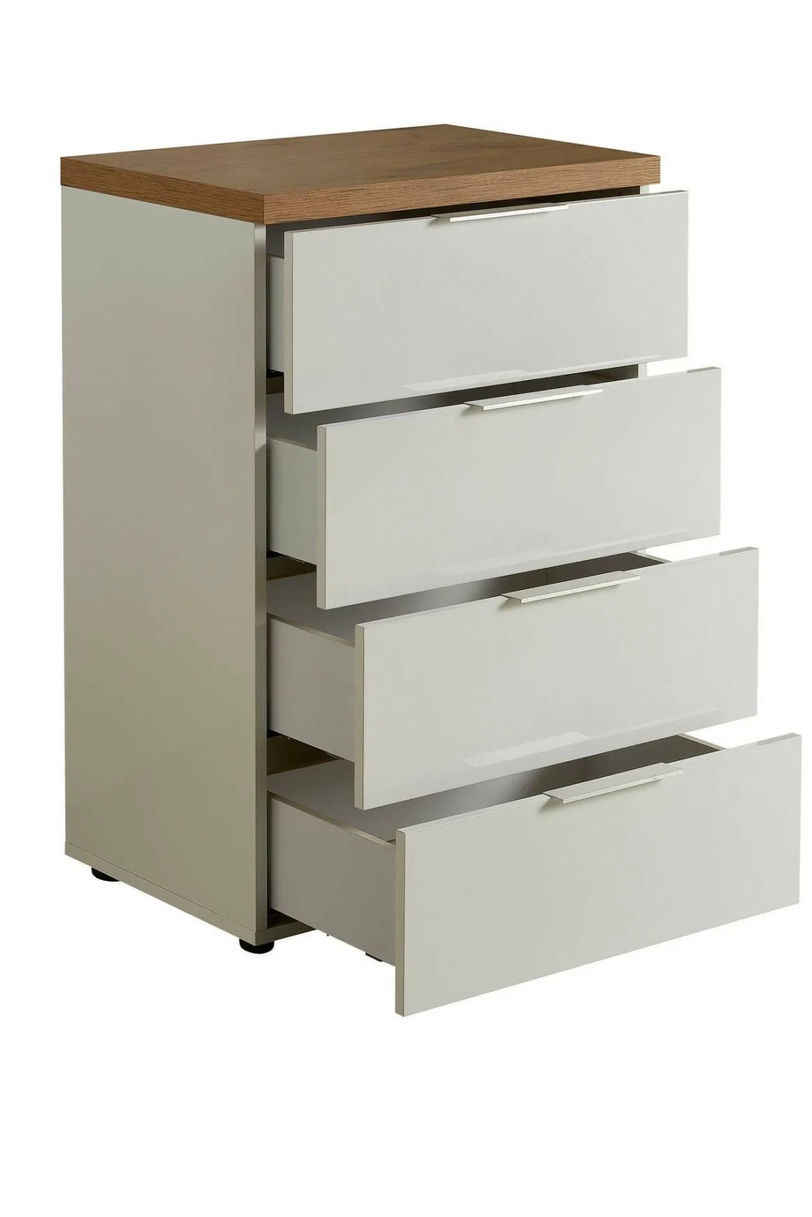 Cassettiera 4 cassetti bianca lucida e rovere 60x89h cm - Amman