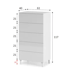 Cassettiera 5 cassetti bianca 61x117h cm - Aaron