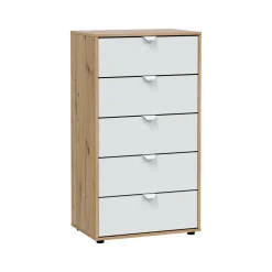 Cassettiere > Dmora Cassettiera 5 cassetti legno bianca 60x109h cm - Praha Marrone, Bianco Rovere Nodi