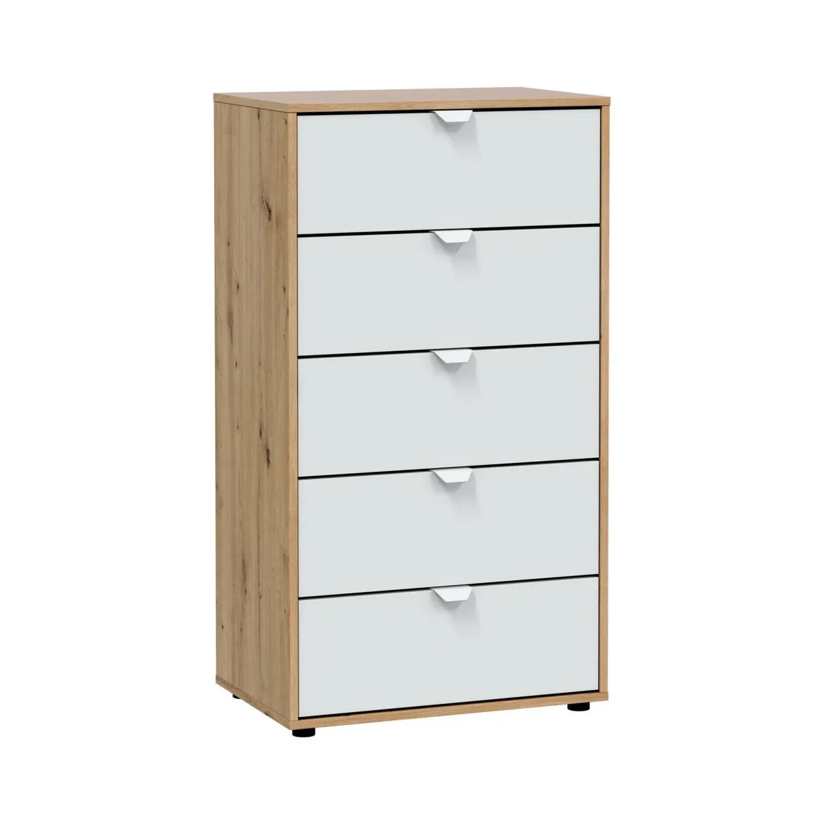 Cassettiere > Dmora Cassettiera 5 cassetti legno bianca 60x109h cm - Praha Marrone, Bianco Rovere Nodi
