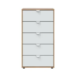 Cassettiere > Dmora Cassettiera 5 cassetti legno bianca 60x109h cm - Praha Marrone, Bianco Rovere Nodi
