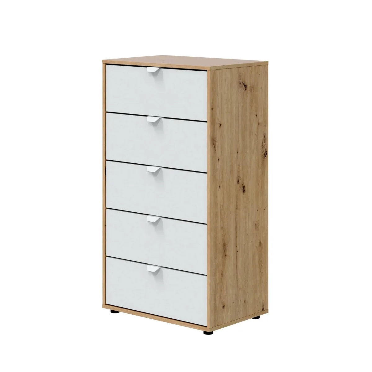 Cassettiere > Dmora Cassettiera 5 cassetti legno bianca 60x109h cm - Praha Marrone, Bianco Rovere Nodi