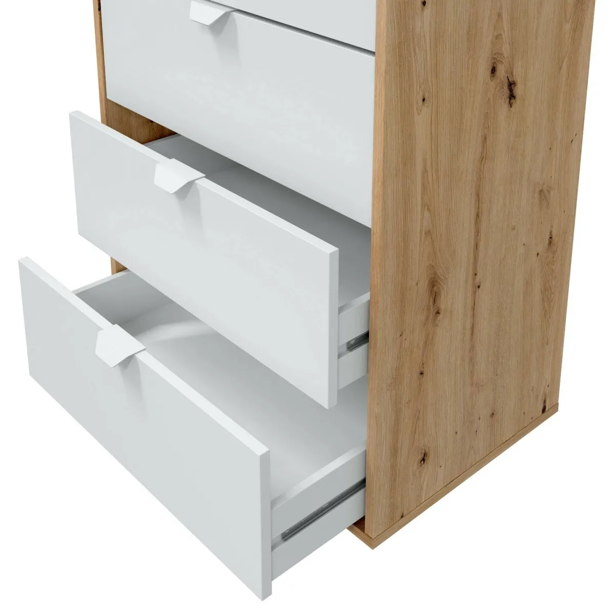 Cassettiere > Dmora Cassettiera 5 cassetti legno bianca 60x109h cm - Praha Marrone, Bianco Rovere Nodi