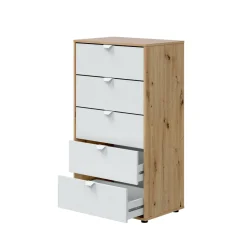 Cassettiere > Dmora Cassettiera 5 cassetti legno bianca 60x109h cm - Praha Marrone, Bianco Rovere Nodi