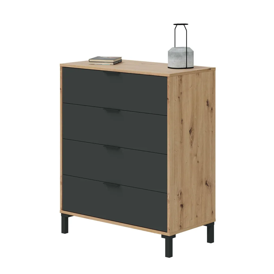 Cassettiera 4 cassetti legno e antracite 77x93h cm - Alfana