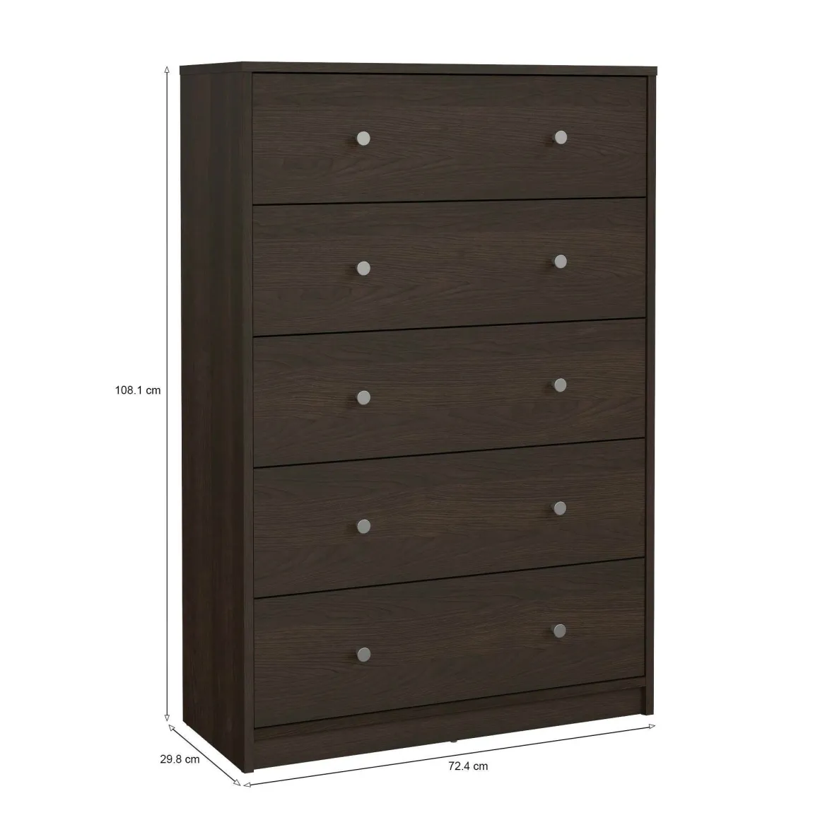 Cassettiera 5 cassetti noce 72x108h cm - Contessa