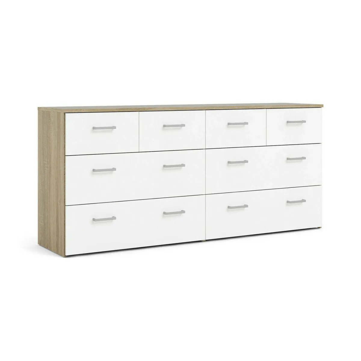 Cassettiere > Dmora Cassettiera 8 cassetti quercia e bianca 147x66h cm - Lista Bianco, Marrone Quercia