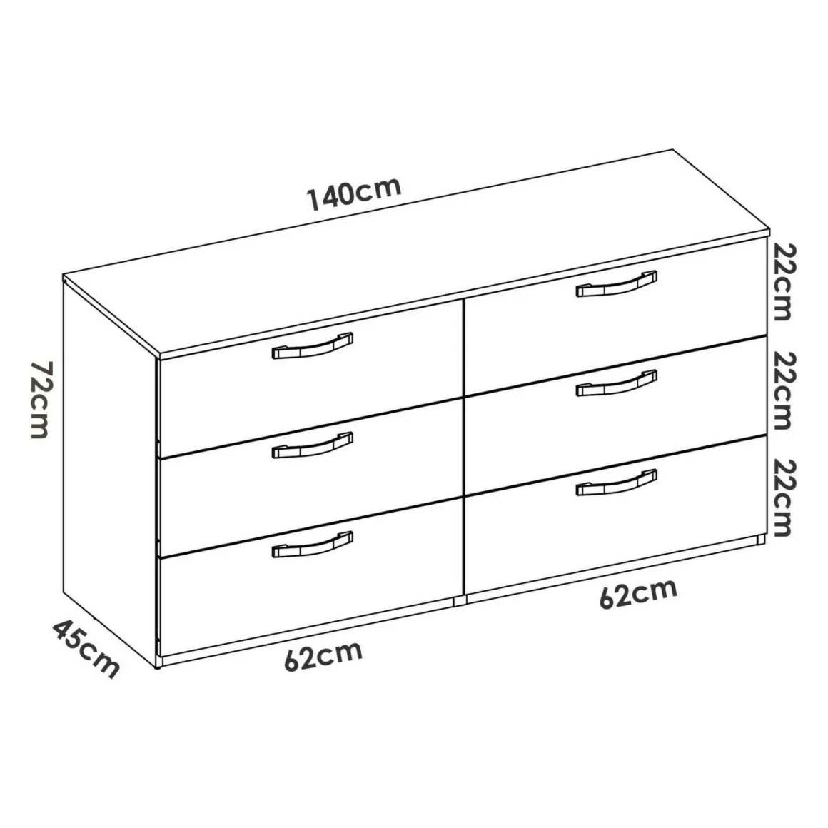 Cassettiera 6 cassetti rovere 140x72h cm - Arpel