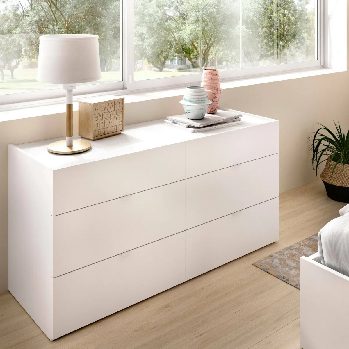 Salotto|Camera Da Letto > Dmora Cassettiera con maniglie bianca 120x62h cm - Avana Bianco