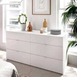 Salotto|Camera Da Letto > Dmora Cassettiera con maniglie bianca 120x62h cm - Avana Bianco