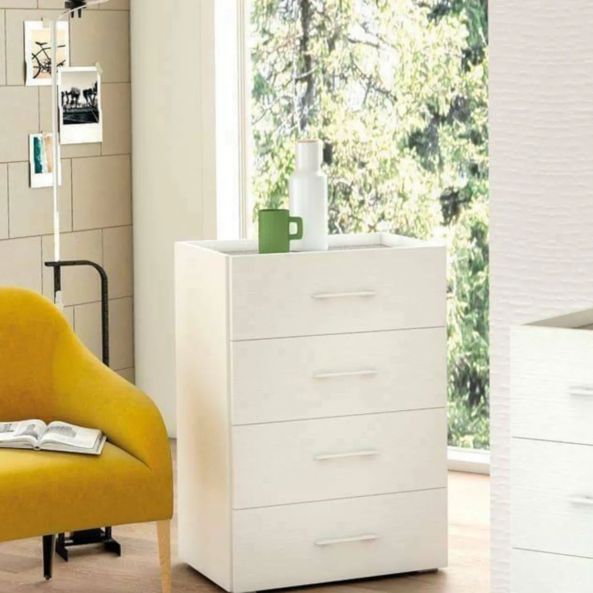 Salotto|Camera Da Letto > Dmora Cassettiera con maniglie bianca 78x95h cm - Aquilea Bianco