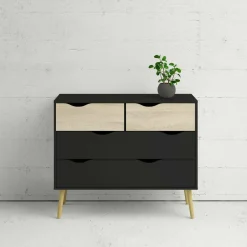 Cassettiera con maniglie nera e quercia 98x81h cm - Azir