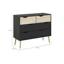 Cassettiera con maniglie nera e quercia 98x81h cm - Azir