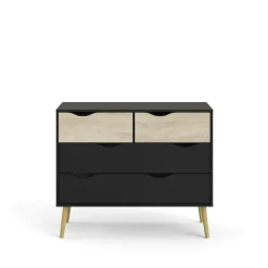Cassettiera con maniglie nera e quercia 98x81h cm - Azir