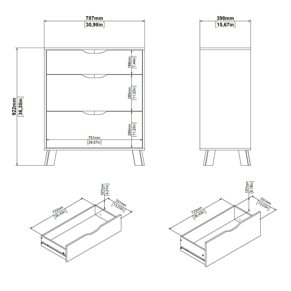 Cassettiera con maniglie rovere e bianca 78x92h cm - Alamid