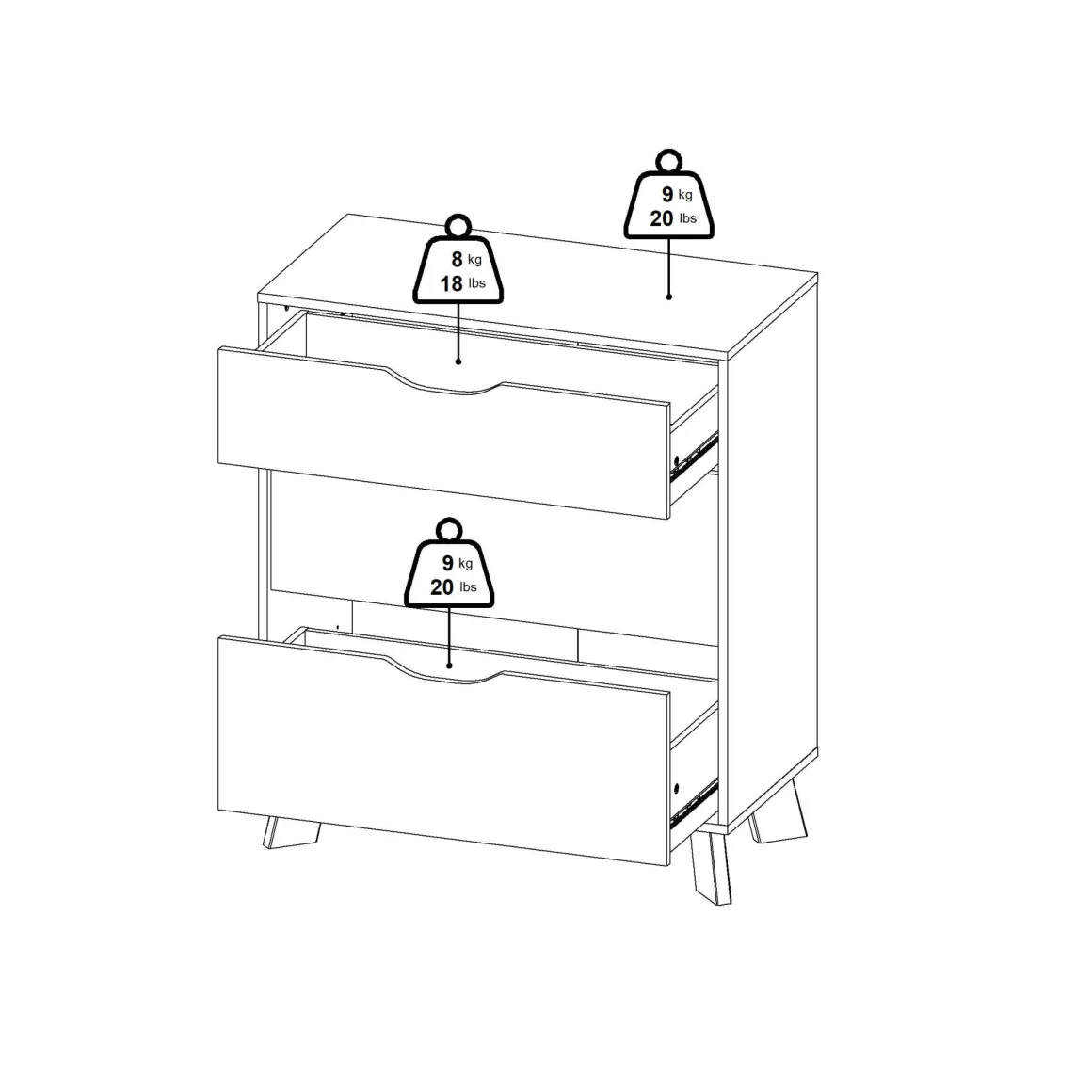 Cassettiera con maniglie rovere e bianca 78x92h cm - Alamid