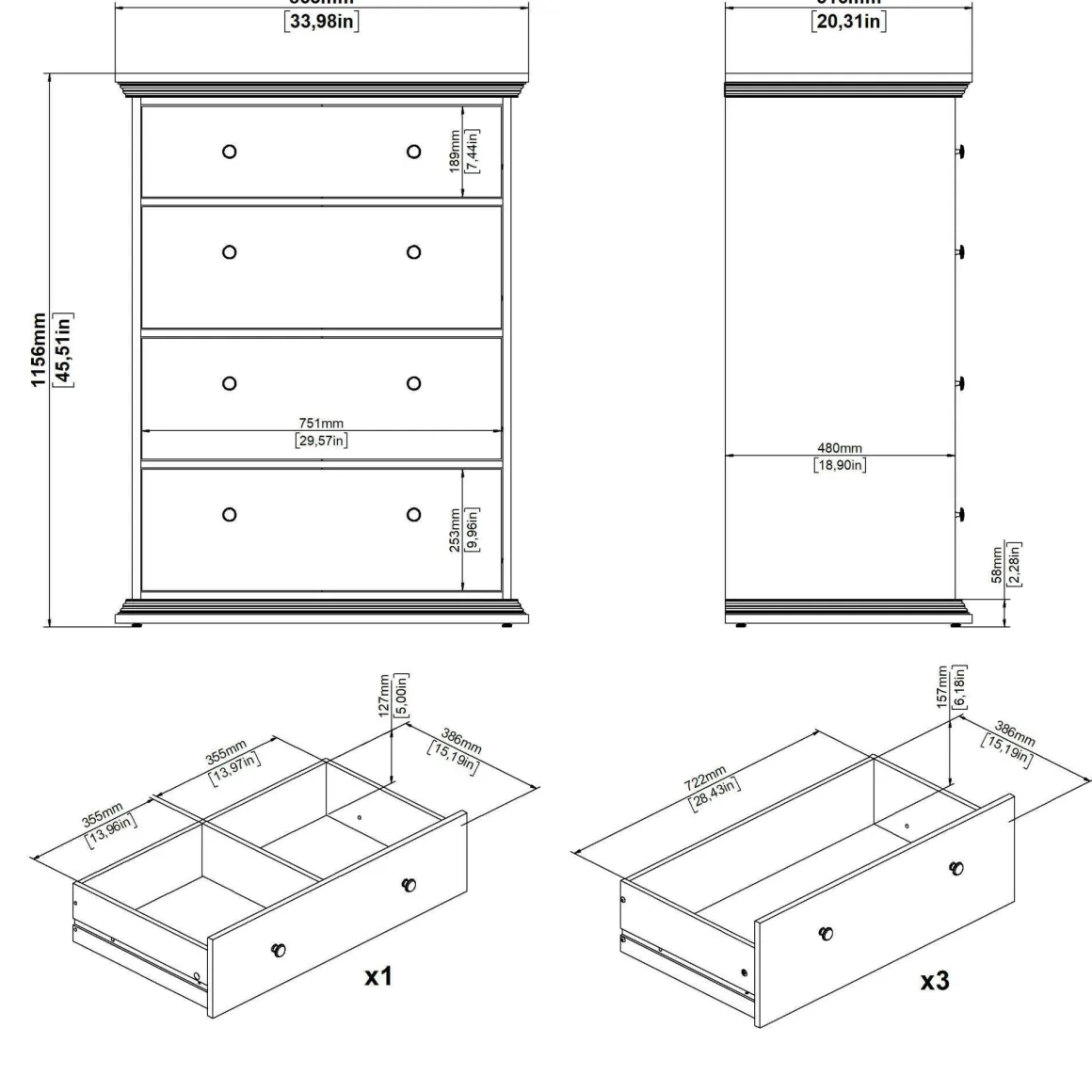 Cassettiera grande bianca 86x115h cm - Lehar