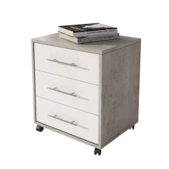 Cassettiere > Dmora Cassettiera Grigio Cemento Bianco 3 Cassetti Apertura Scorrevole 43x40x57h cm, Chiusura Scorrevole - Pisano Bianco, Grigio Cemento