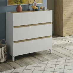 Cassettiera in legno bianca e rovere nodi 79x90h cm - Teddy