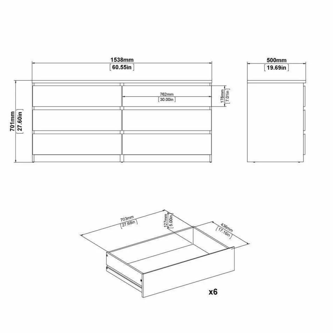 Cassettiera in legno bianca 153x70h cm - Aci