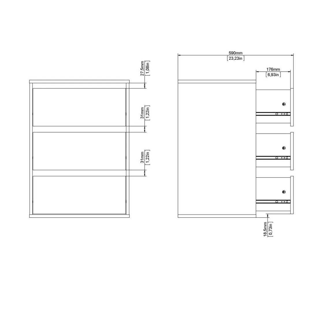 Salotto|Camera Da Letto > Dmora Cassettiera in legno bianca 61x117h cm - Aaron Bianco