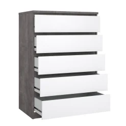 Cassettiere > Dmora Cassettiera in legno cemento e bianca lucida 77x111h cm - Ansel Bianco Lucido, Grigio Cemento
