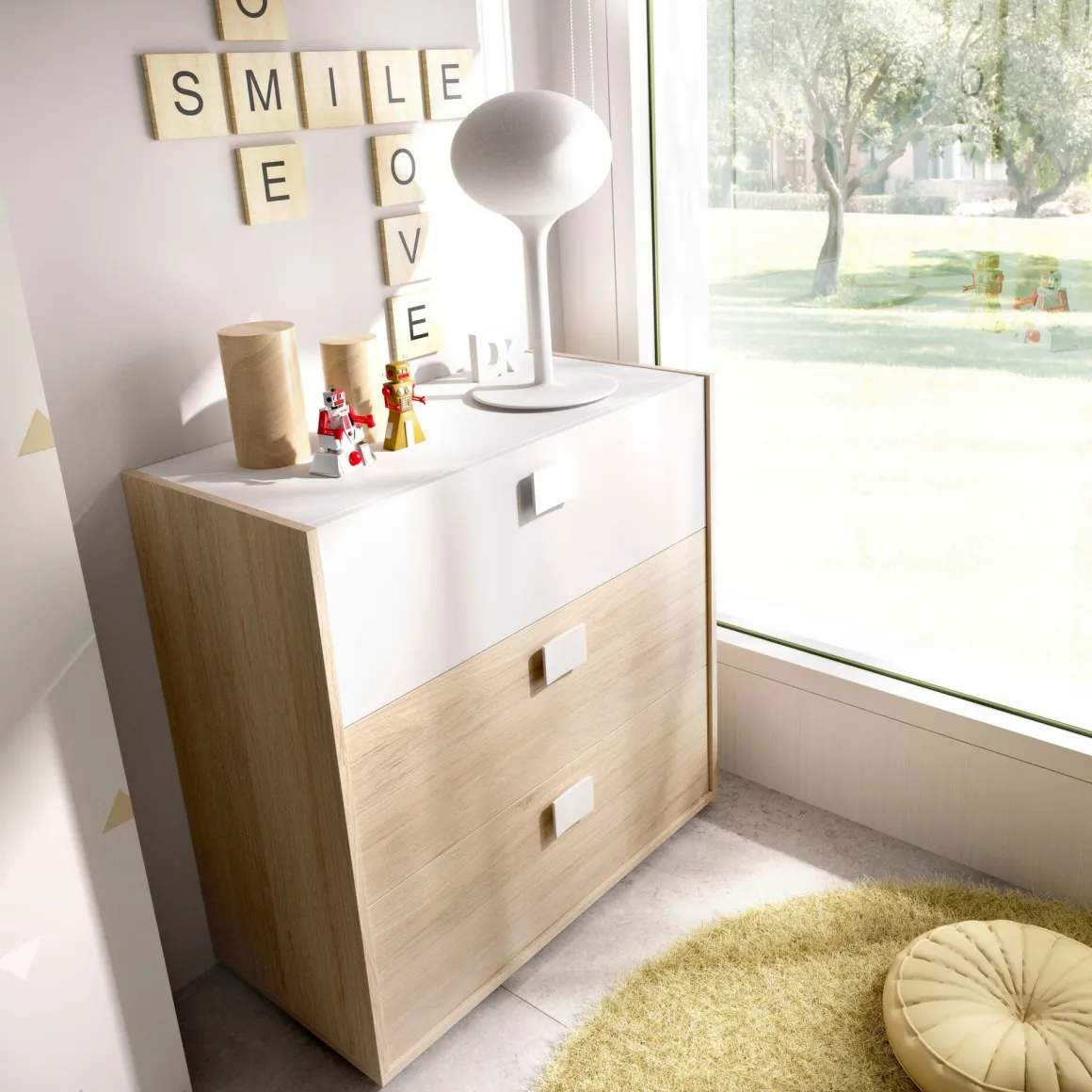 Cassettiera in legno rovere e bianca 80x81h cm - Alibaba
