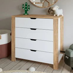 Cassettiere > Dmora Cassettiera Marrone Rovere Bianco 4 Cassetti Apertura Scorrevole 90x42x85h cm, Chiusura Scorrevole - Pastena Bianco, Marrone Rovere